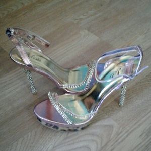 Pink and leopard heels with rhinestones